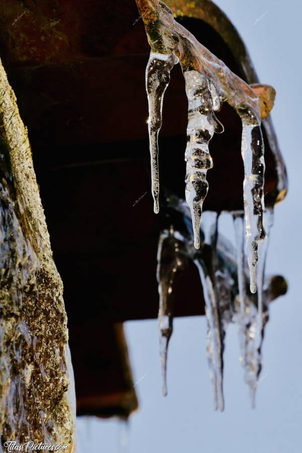 Photo Stalactites : Beaux Stalactites sur les tuiles de ma grange😍🥶 Photo prise lors du grand froid des 11 et 12 février 2021.c, Stalactites, Tuiles