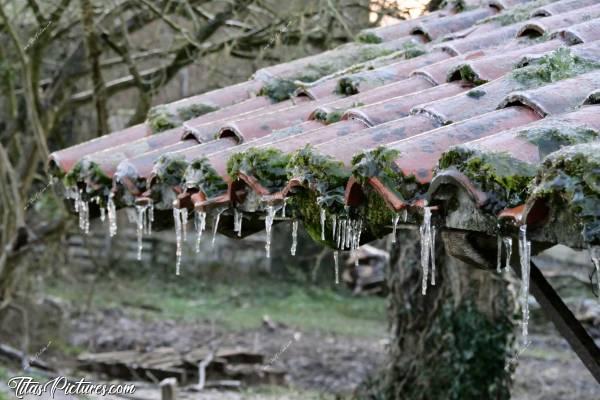 Photo Stalactites : Belle rangée de stalactites sur ce petit abri dont je n’ai pas bien compris l’utilité 😅 Peut-être servait-il à vacciner ou inséminer les vaches dans le temps.. Pas sûre.. 🤔😅c, Stalactites, pluies verglaçantes