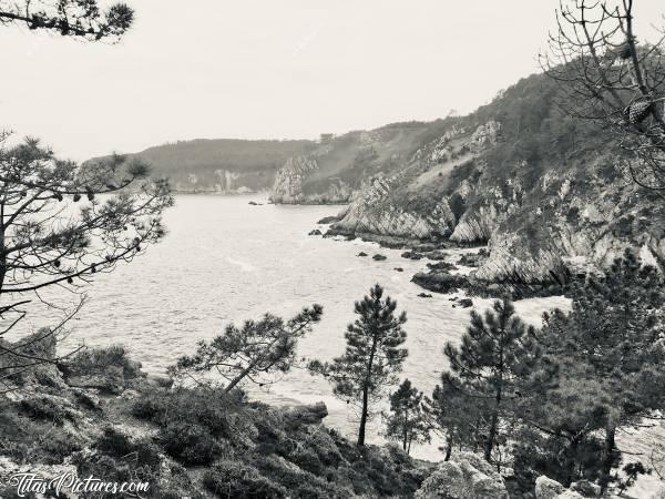 Photo Plage de l’Île Vierge : Plage de l’Île Vierge sur la presqu’île de Crozon. Très bel endroit qui se mérite. Pour y accéder, il faut marcher une bonne 1/2h sur des chemins bien escarpés par endroits et avec des dénivelés très importants 😅 Mais ça en vaut vraiment la peine 😍😎c, Plage de l’Île Vierge, Crozon, Finistère, Pins, Falaises, mer turquoise