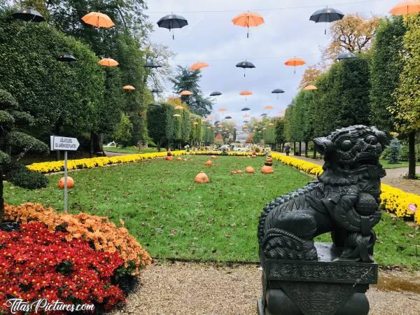 Photo Le Jardin des Plantes : Halloween au jardin des plantes à Rouen. C’était à l’Automne 2019. Plusieurs belles citrouilles étaient posées à plusieurs endroits dans le jardin, mettant de belles couleurs d’automne 😍c, Jardin des Plantes, Rouen, Halloween, Statue asiatique