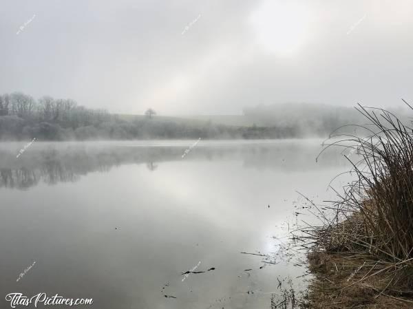 Photo Lac de la Vouraie : Drôle d’ambiance ce jour-là, au Lac de la Vouraie 😧😅 Un brouillard givrant très épais qui laissa passer le soleil que quelques minutes, donnant ces couleurs très « fin du monde » je trouve 😅😍c, Lac de la Vouraie, Saint-Hilaire-le-Vouhis, brouillard givrant
