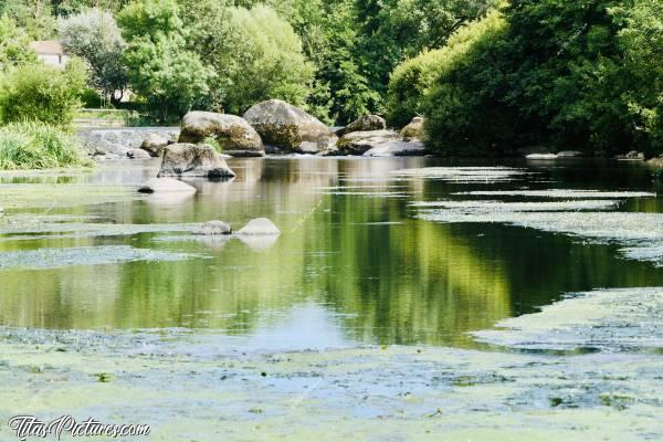 Photo La Sèvre Nantaise : Belle randonnée très relaxante le long de la Sèvre Nantaise, à St Laurent sur Sèvre. Beau jeu de reflets sur l’eau au travers des pastilles vertes.. 😍🥰c, La Sèvre Nantaise, Rochers, Arbres