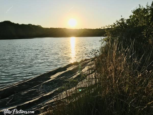 Photo La Retenue de Rochereau : Coucher de soleil sur les herbes sèches à la Retenue de Rochereau. Toutes ces roches sont habituellement recouvertes d’eau. Ça fait beaucoup d’eau de manquante 😥c, Retenue de Rochereau, Monsireigne