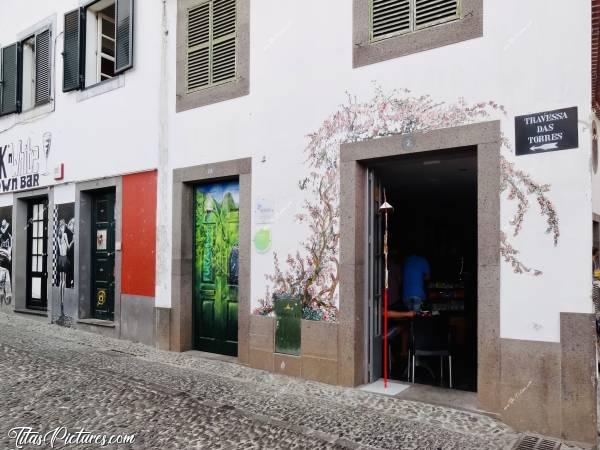 Photo Travessa das Torres : Cette rue, dont le nom en français est « La rue des Tours », se trouve dans le vieux Funchal et permet de se rendre à la Forteresse de São Tiago. Il faut absolument y passer ! Toutes les portes de cette rue sont décorées de peinture ou autre. De vraies œuvres d’art pour certaines 😍c, Travessa das Torres, La rue des Tours, Funchal