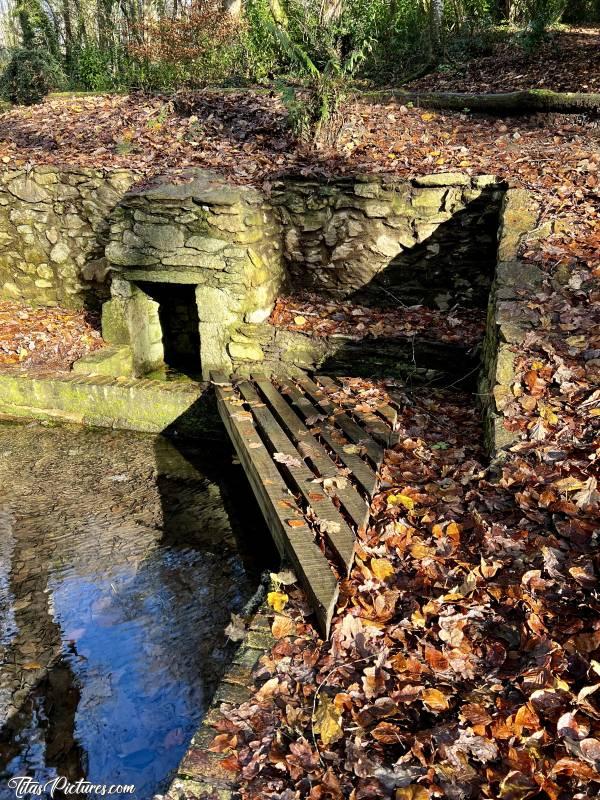 Photo Le Bois de Keroual : Et au milieu des feuilles mortes, une petite fontaine, qui je pense, devait servir de lavoir autrefois ...c, Bois de Keroual, Guilers, Fontaine, Lavoir