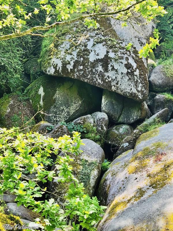 Photo Le Ménage de la Vierge : Le Ménage de la Vierge est un grand amas rocheux, dans la Forêt d’Huelgoat. La légende raconte que c’était la première maison de la Vierge avec son lit, son chaudron, ses ustensiles de cuisine et le berceau de Jésus. Légende ou vérité ? 🤔😊c, Forêt d’Huelgoat, Le Ménage de la vierge, Rochers