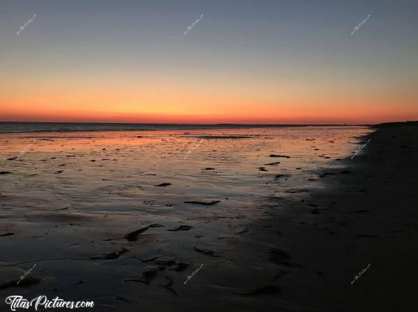 Photo La Barre-de-Monts : Coucher de soleil à marée basse à la Barre-de-Monts. Un ciel de feu 🔥c, Coucher de soleil, Mer, sable, algues
