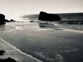 Les Amiets : Mer, Rochers, sable, Noir et Blanc