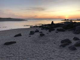 Plage de Porsmeur : Plage de Porsmeur, Coucher de soleil, Rochers