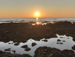 Plage de la Normandelière : Coucher de soleil, Brétignolles-sur-Mer, rochers, mer