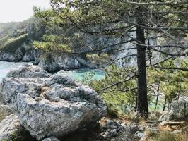 Plage de l’Île Vierge : Plage de l’Île Vierge, Crozon, falaises, mer