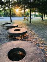 Le Boupère : Le Boupère, Salle du Bocage, Bancs, Parc, Coucher de Soleil, Arbres, Jeu d’ombres