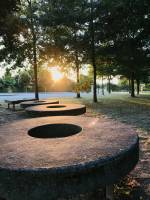 Le Boupère : Le Boupère, Salle du Bocage, Bancs, Parc, Coucher de Soleil, Arbres, Jeu d’ombres