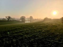 Coucher de soleil : Coucher de soleil , Campagne, champ d’herbe